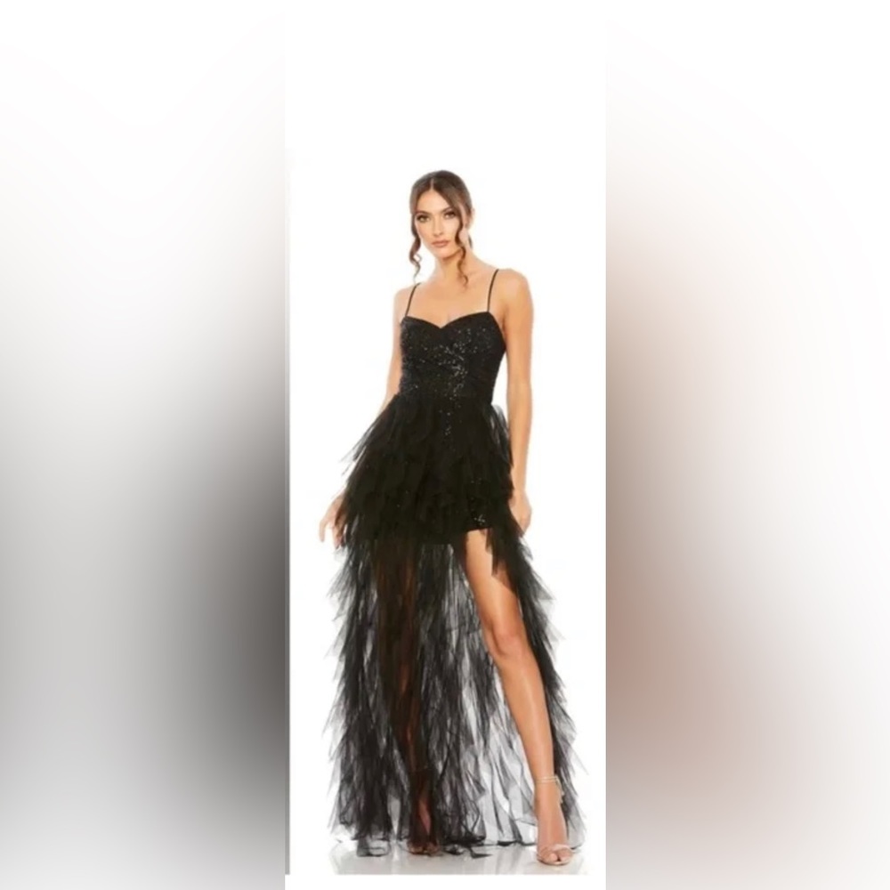 Mac Duggal Sequin Ruffle Tulle Gown. 2054